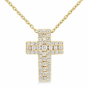 14K Yellow Gold Diamond Cross Pendant Necklace