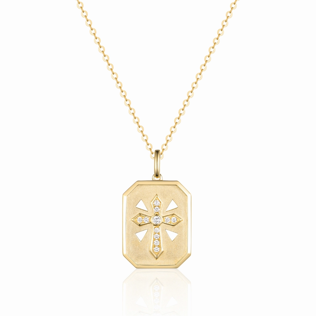 14K Yellow Gold Diamond Cross Pendant Necklace