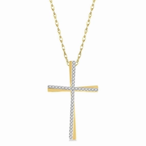 14K Yellow Gold Diamond Cross Pendant Necklace