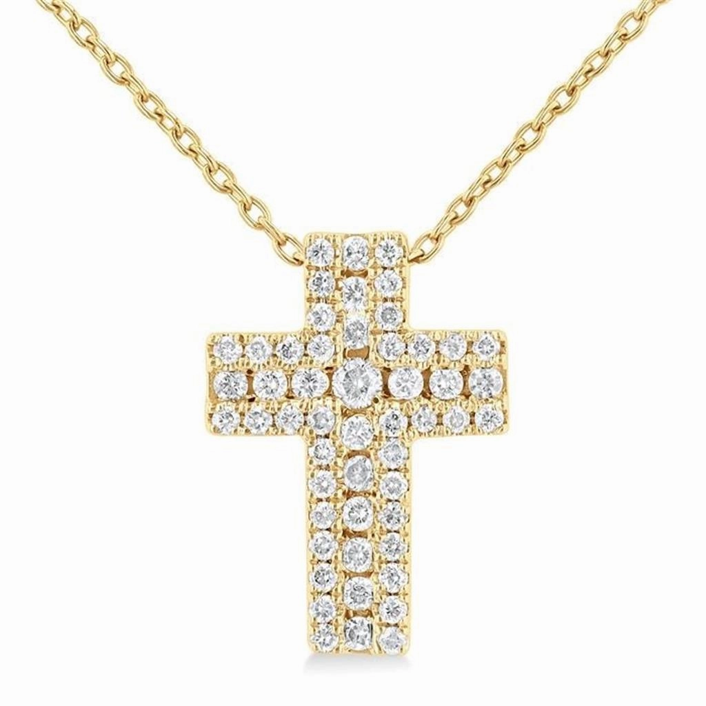 14K Yellow Gold Diamond Cross Pendant Necklace