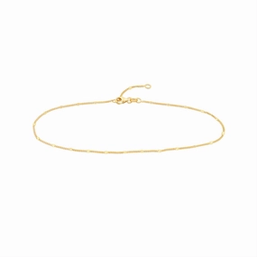 14K Yellow Gold Diamond Cut Stations On Curb Adjustable Anklet