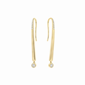14K Yellow Gold Diamond Hook Earrings