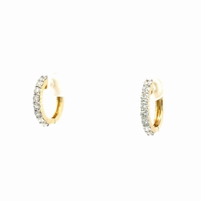 14K Yellow Gold Diamond Huggie Earrings