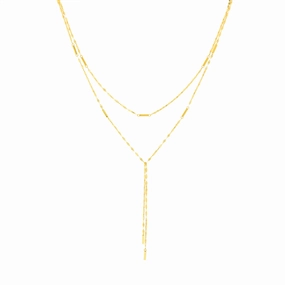 14K Yellow Gold Double Stranded Hammered Bar Dangle Necklace