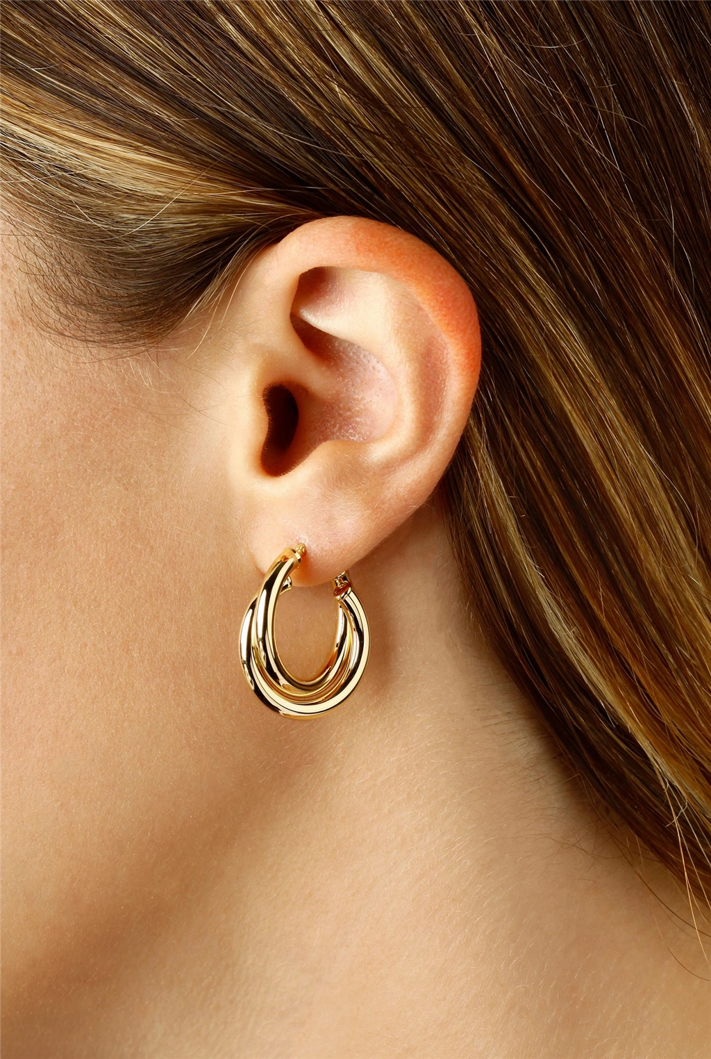 14K Yellow Gold Double Tube Hoop Earrings