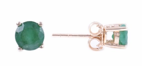 14K Yellow Gold Emeralds Stud Earrings