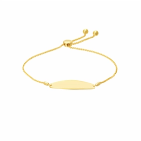 14K Yellow Gold Engravable ID Bar Bolo Adjustable Bracelet