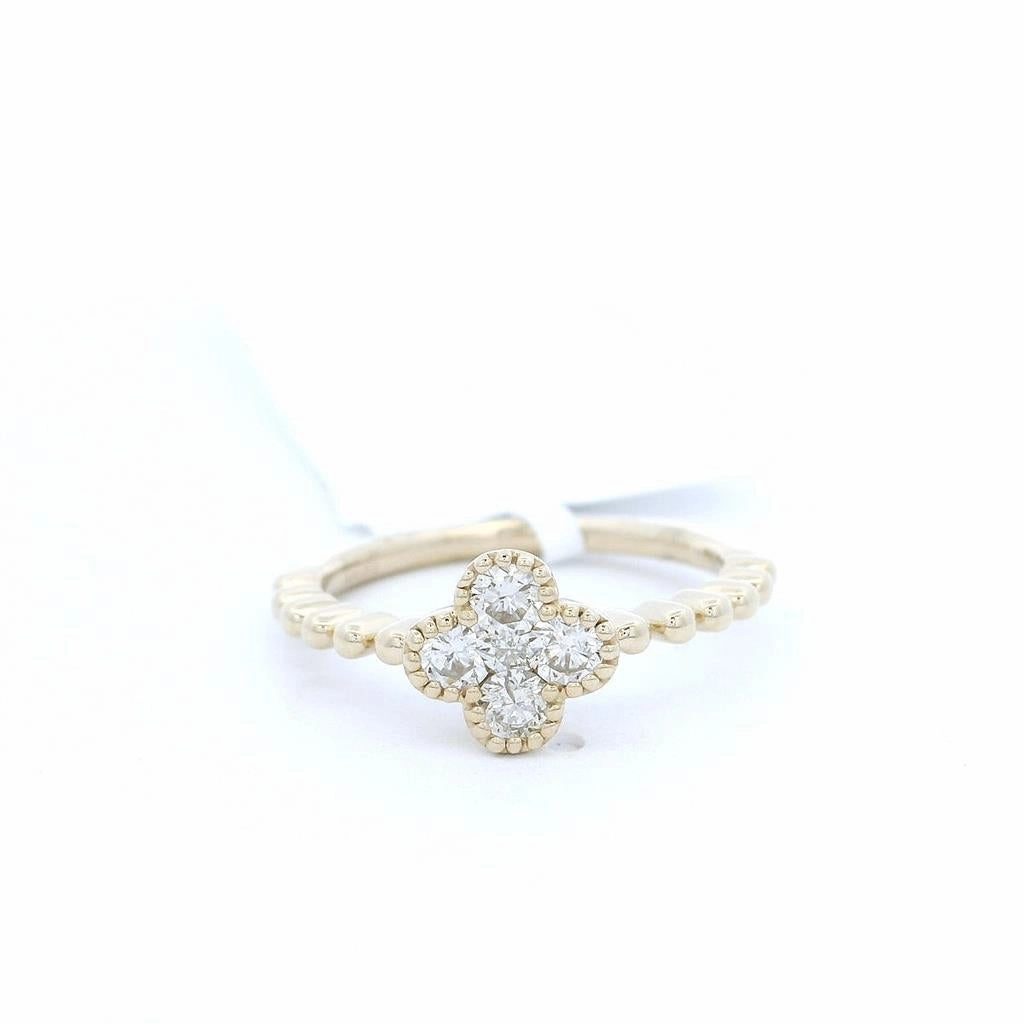 14K Yellow Gold Flower Natural Diamonds Ring