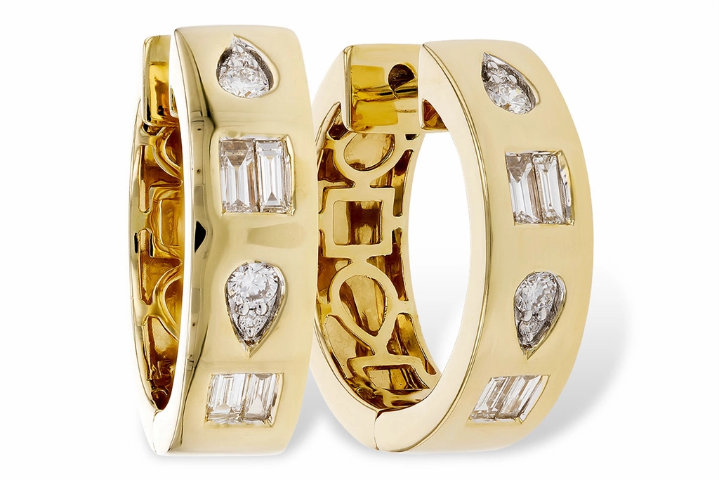 14K Yellow Gold Flush Set Diamond Hoop Earrings