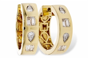 14K Yellow Gold Flush Set Diamond Hoop Earrings