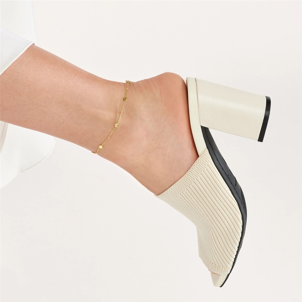 14K Yellow Gold Fluted And Polished Hexagon Station Anklet