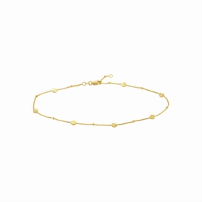 14K Yellow Gold Fluted And Polished Hexagon Station Anklet