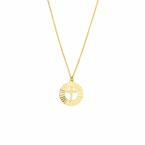 14K Yellow Gold Fluted Cross Medallion Adjustable Necklace