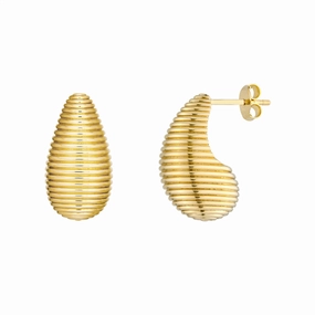 14K Yellow Gold Fluted Tear Drop Stud Earrings