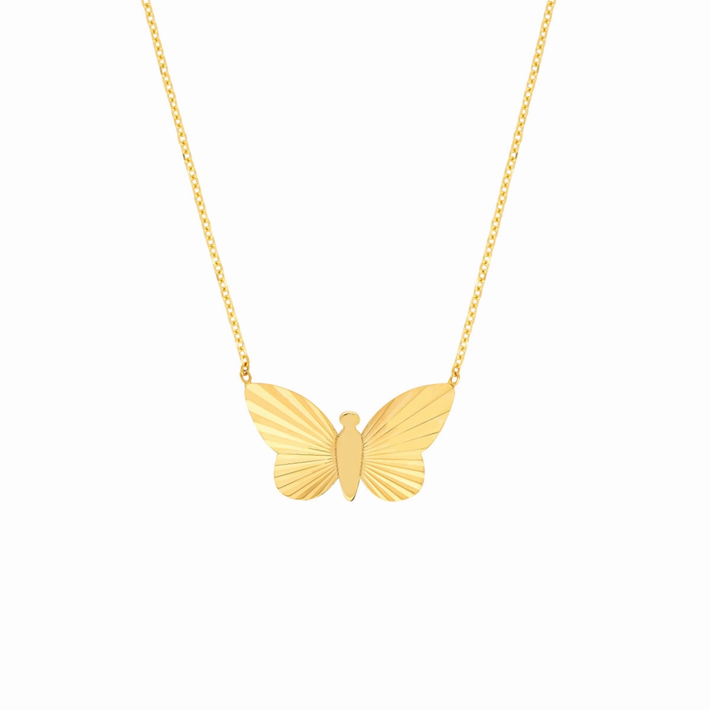 14K Yellow Gold Flutted Butterfly Necklace