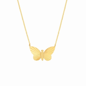 14K Yellow Gold Flutted Butterfly Necklace