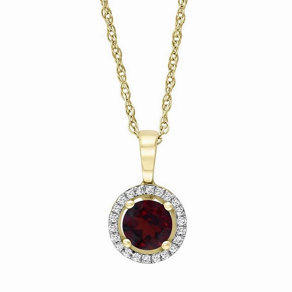 14K Yellow Gold Garnet Halo Pendant