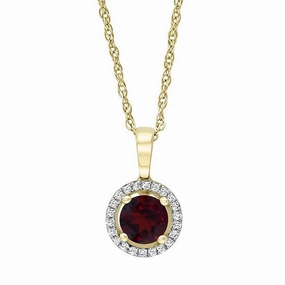 14K Yellow Gold Garnet Halo Pendant