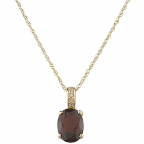 14K Yellow Gold Garnet Oval Pendant