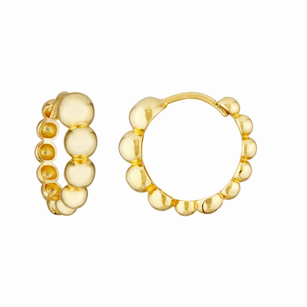 14K Yellow Gold Graduated Beaded Hoop Earrings