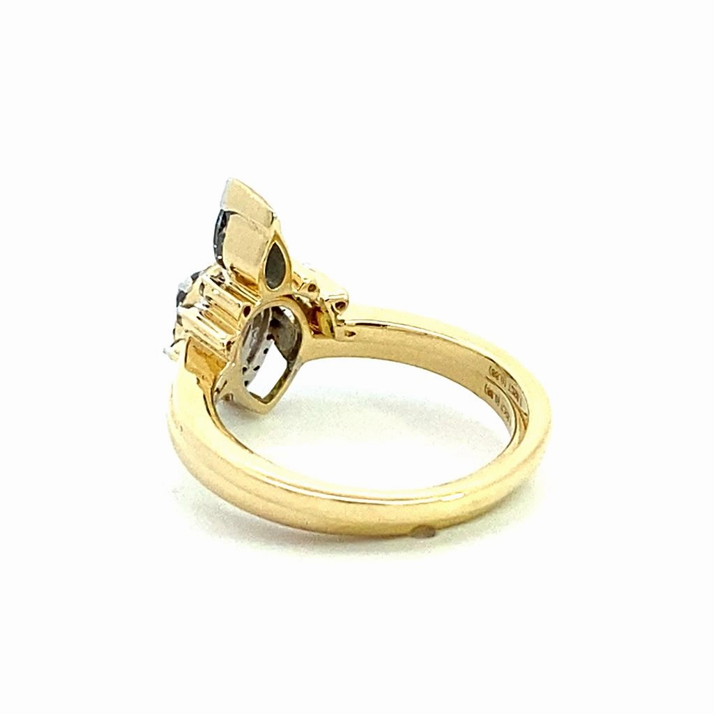 14K Yellow Gold Halo Salt And Pepper Diamond Engagement Ring With Pear Center And Matching Band Set
