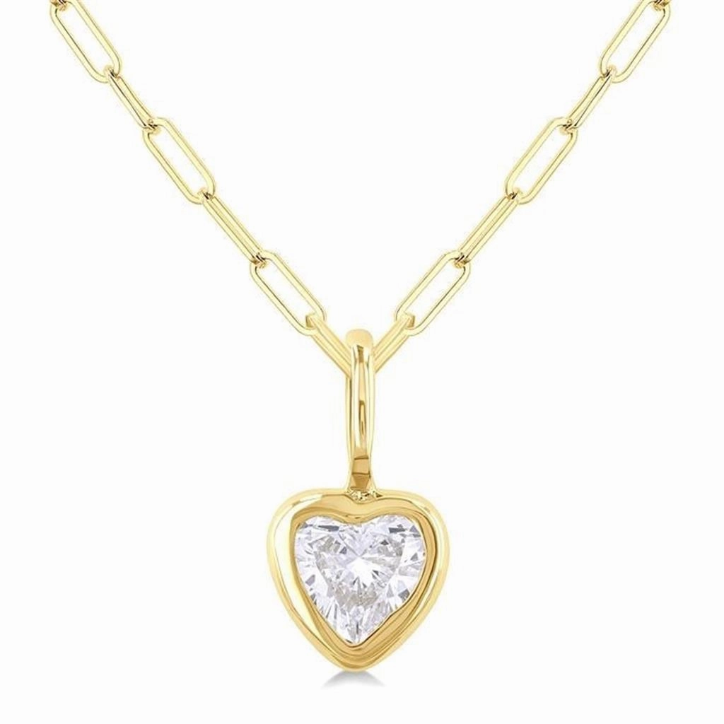 14K Yellow Gold Heart Natural Diamonds Bezel Set Solitaire Pendant Necklace