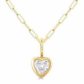 14K Yellow Gold Heart Natural Diamonds Bezel Set Solitaire Pendant Necklace