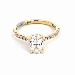 14K Yellow Gold Hidden Halo Oval Natural Diamonds Engagement Ring
