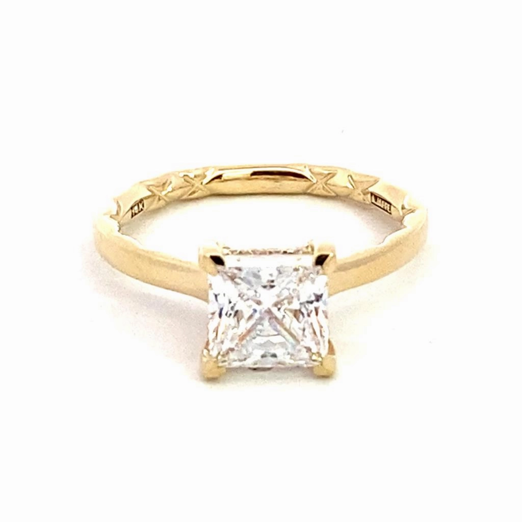 14K Yellow Gold Hidden Halo Princess Diamond Engagement Ring