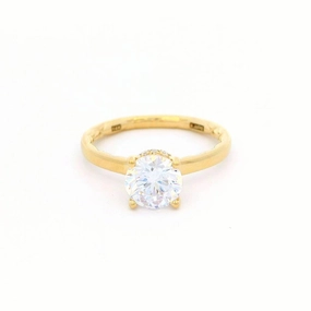 14K Yellow Gold Hidden Halo Round Natural Diamonds Engagement Ring