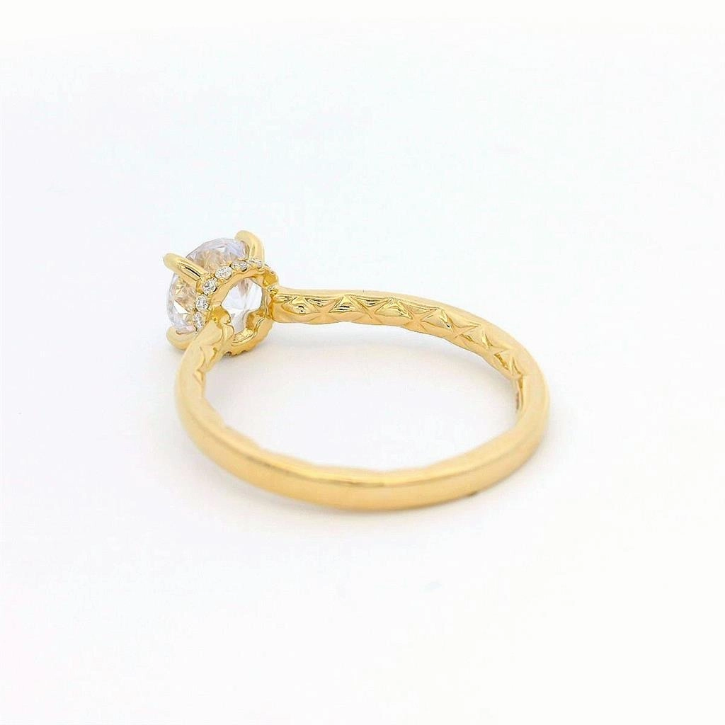 14K Yellow Gold Hidden Halo Round Natural Diamonds Engagement Ring