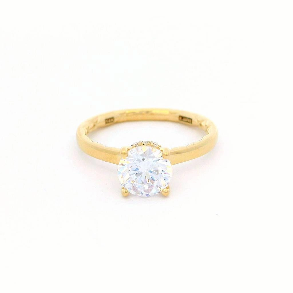 14K Yellow Gold Hidden Halo Round Natural Diamonds Engagement Ring