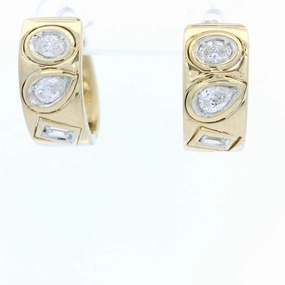 14K Yellow Gold Huggie Natural Diamonds Hoop Earrings