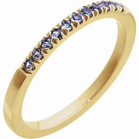 14K Yellow Gold June Birthstone Round Alexandrites Band Ring
