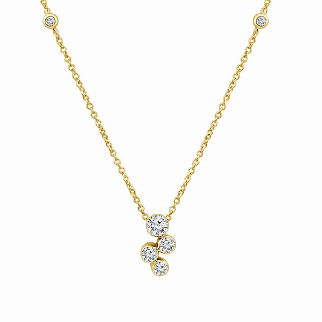 14K Yellow Gold Lab Grown Diamond Bubbles Drop Pendant Necklace