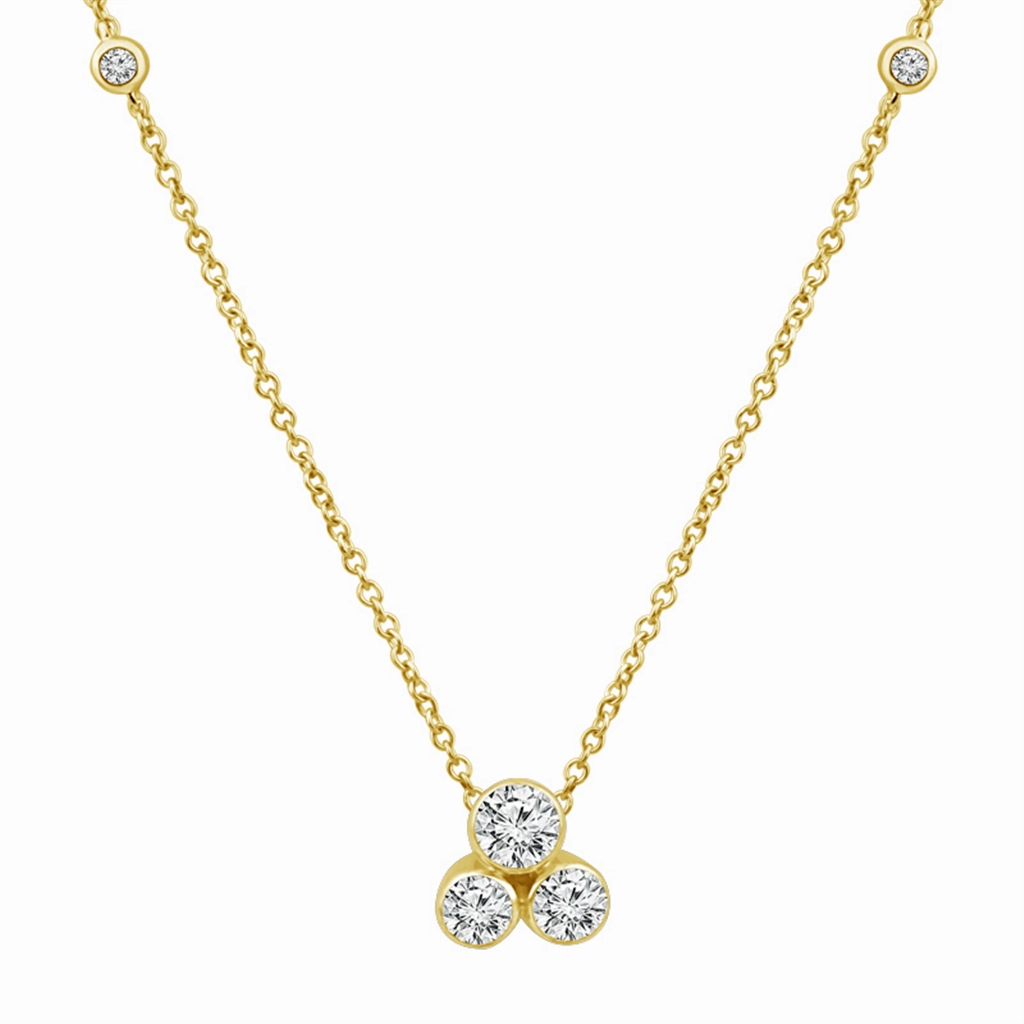 14K Yellow Gold Lab Grown Diamonds Flower Pendant Necklace