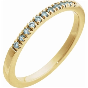 14K Yellow Gold March Birthstone Round Aquamarine Band Ring
