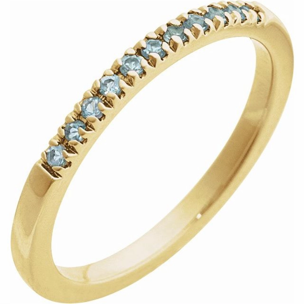 14K Yellow Gold March Birthstone Round Aquamarine Band Ring