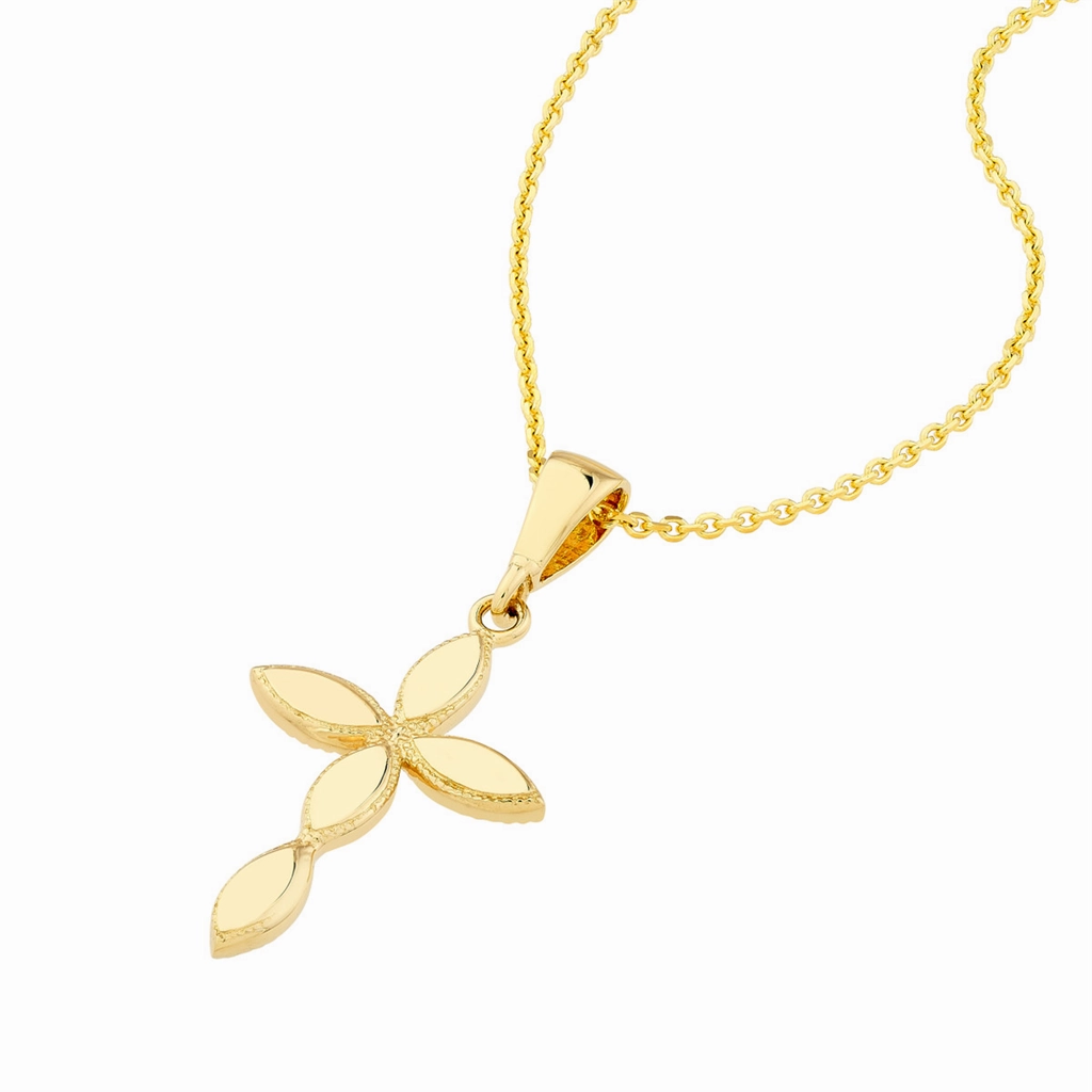14K Yellow Gold Marquise Cross Pendant