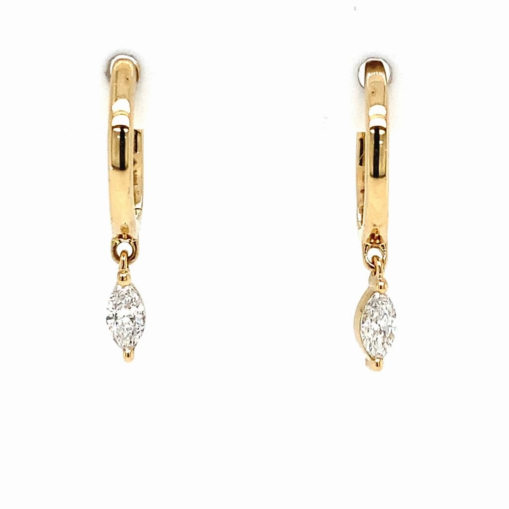 14K Yellow Gold Marquise Diamond Drop Huggies