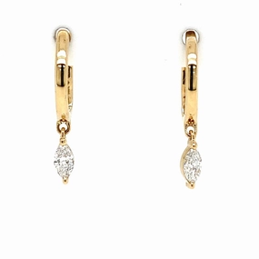 14K Yellow Gold Marquise Diamond Drop Huggies