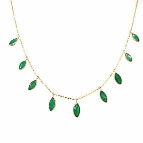 14K Yellow Gold Marquise Emerald Station Necklace