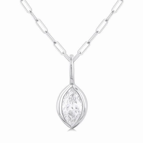14K Yellow Gold Marquise Natural Diamonds Bezel Set Solitaire Pendant Necklace