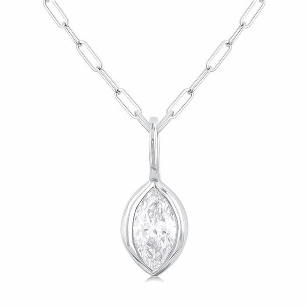 14K Yellow Gold Marquise Natural Diamonds Bezel Set Solitaire Pendant Necklace