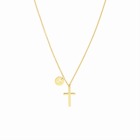 14K Yellow Gold Mini Cut Out Cross Disk Adjustable Necklace
