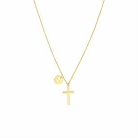 14K Yellow Gold Mini Cut Out Cross Disk Adjustable Necklace