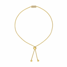 14K Yellow Gold Mini Pav Natural Diamond Dog Tag Bolo Adjustable Bracelet