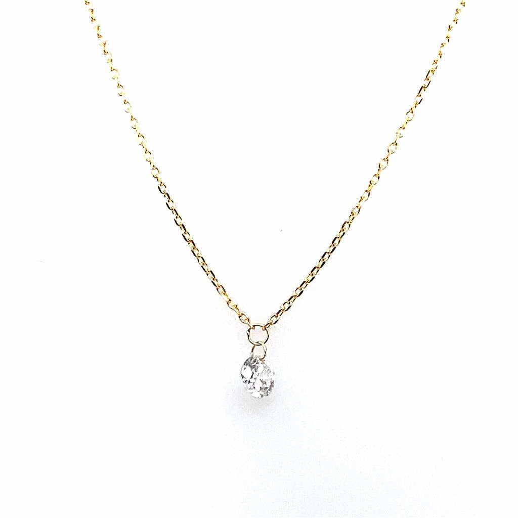 14K Yellow Gold Naked Diamonds Solitaire Natural Diamond Necklace
