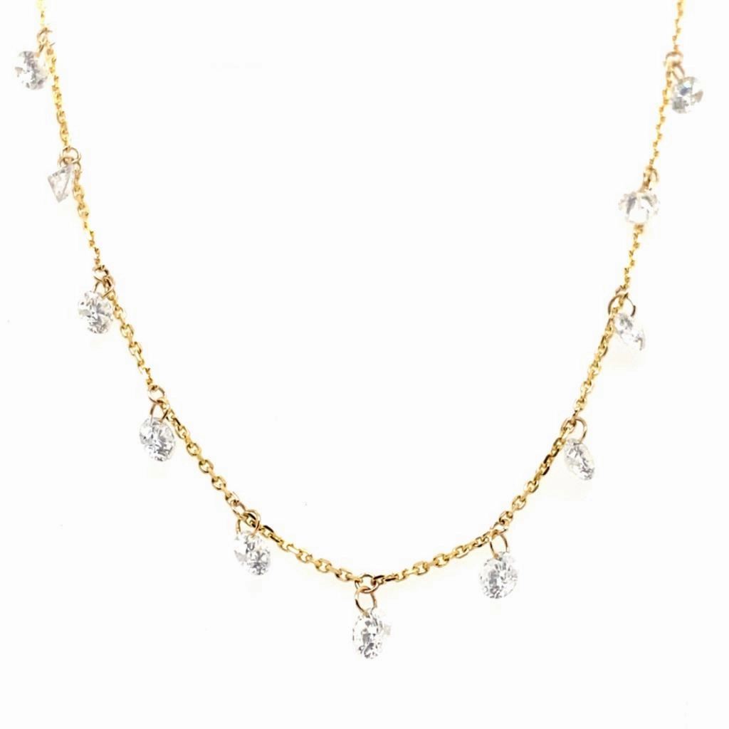 14K Yellow Gold Naked Diamonds Station Necklace