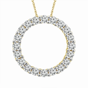 14K Yellow Gold Natural Diamonds Circle Pendant Necklace